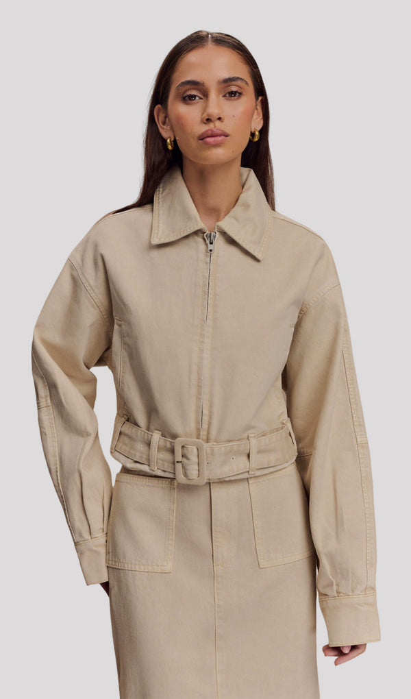 Cropped Denim Jacket In Stone Wash