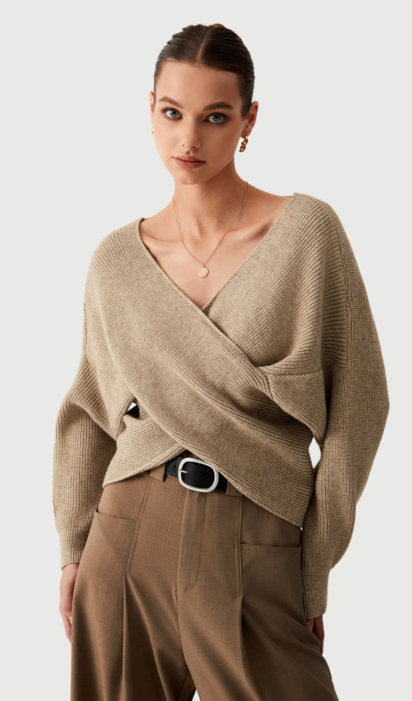 Cross V Neck Cropped Sweater