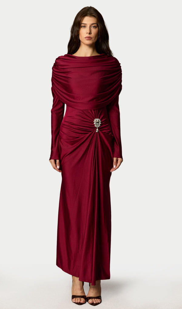 Crystal Accent Ruched Maxi Dress