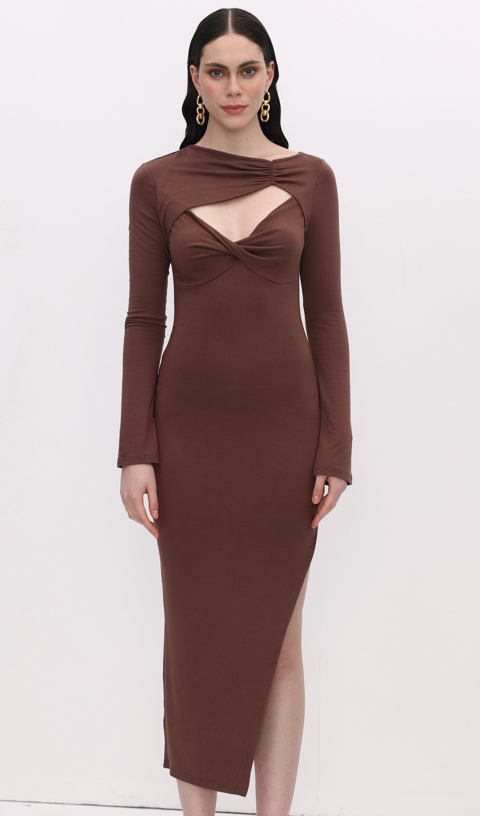 Midikleid in A-Linie mit Blumenmuster und Laternenärmeln