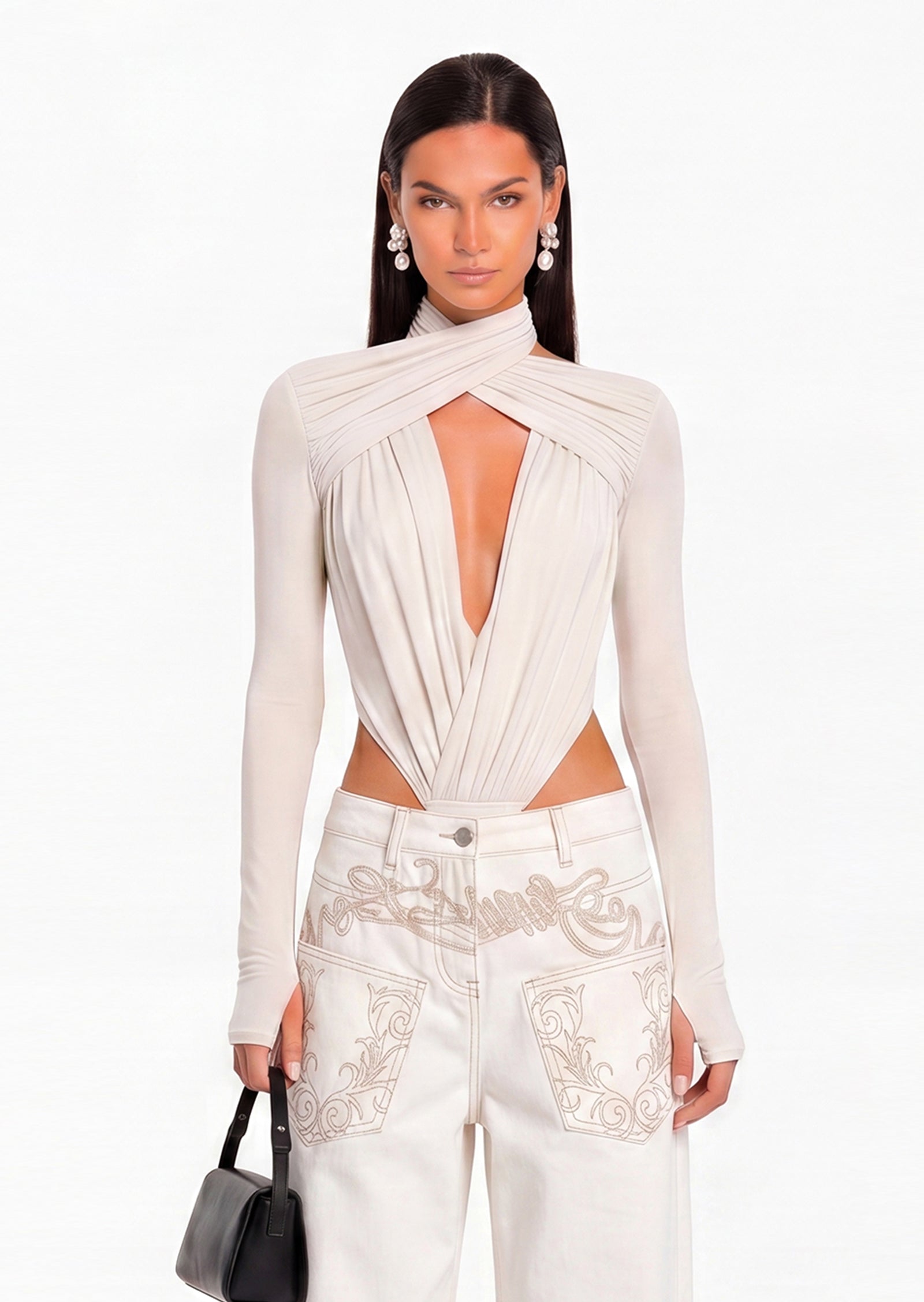 Occhave Cut Out Bodysuit In White