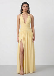 Cyra Halter Maxi Dress In Lemon