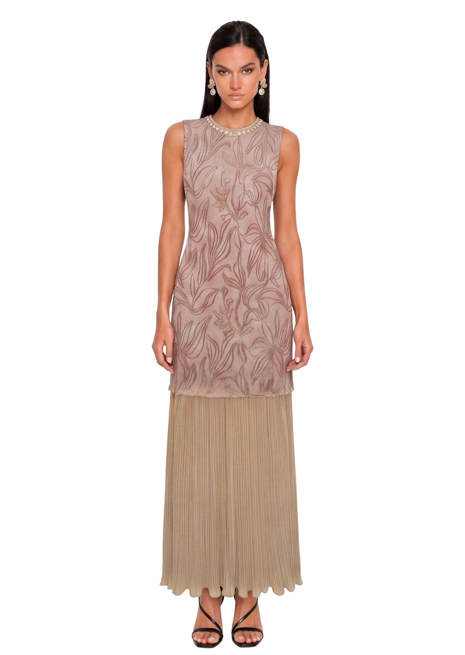 Daitaro Sleeveless Maxi Dress With Embroidery