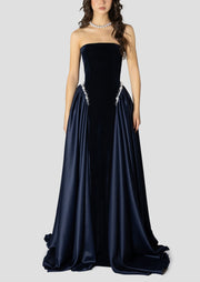 Dark Blue And Pearls Embroidered Dress