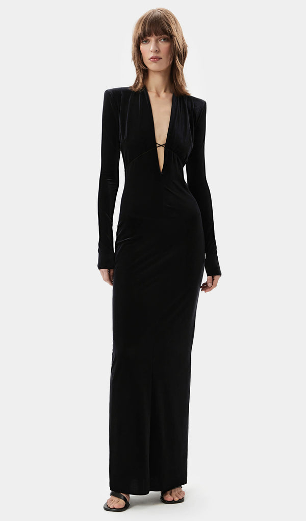 Deep V-Neckline Velvet Maxi Dress