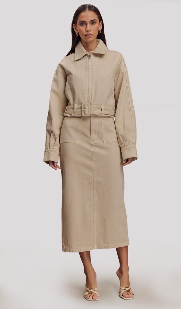 Denim Midi Skirt In Stone Wash