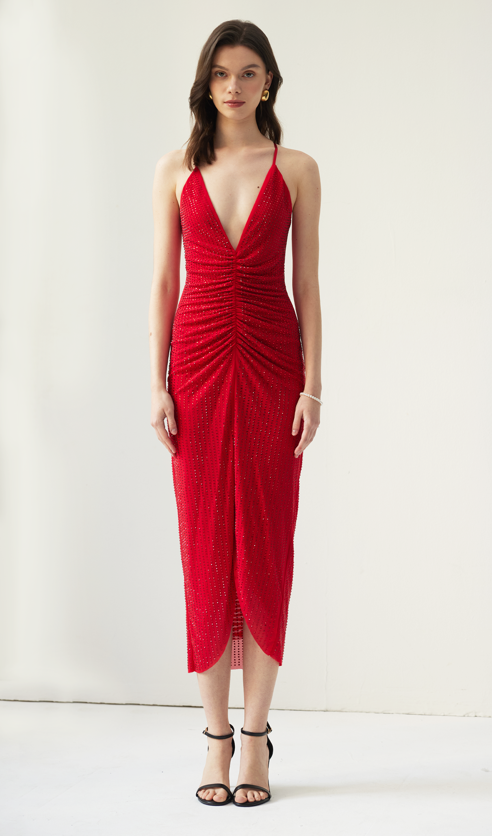 Diamante Ruched Midi Dress