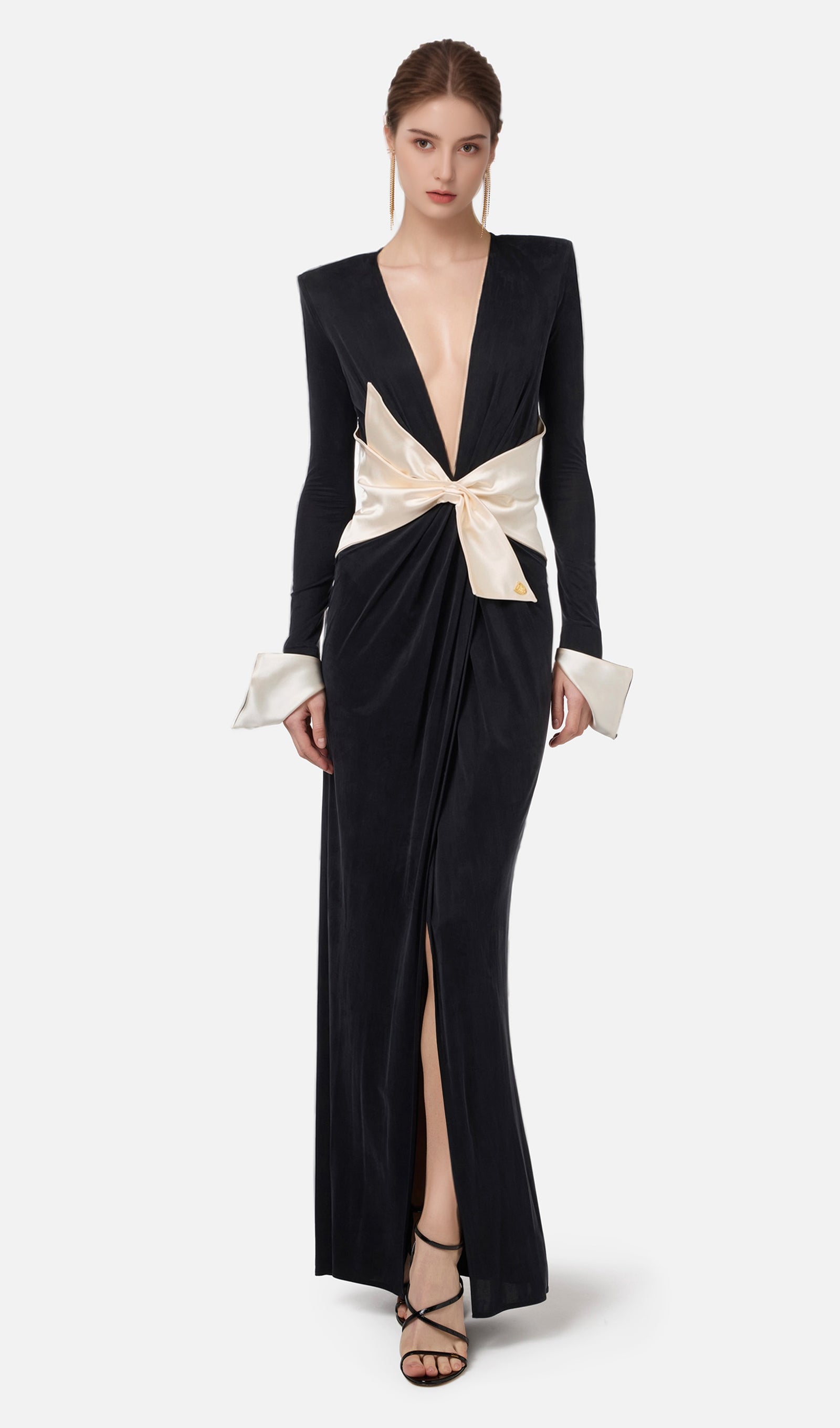 Draped Jersey Velvet Maxi Dress