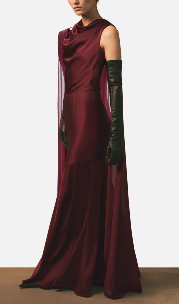 Draped Neckline Maxi Dress With Ribbons