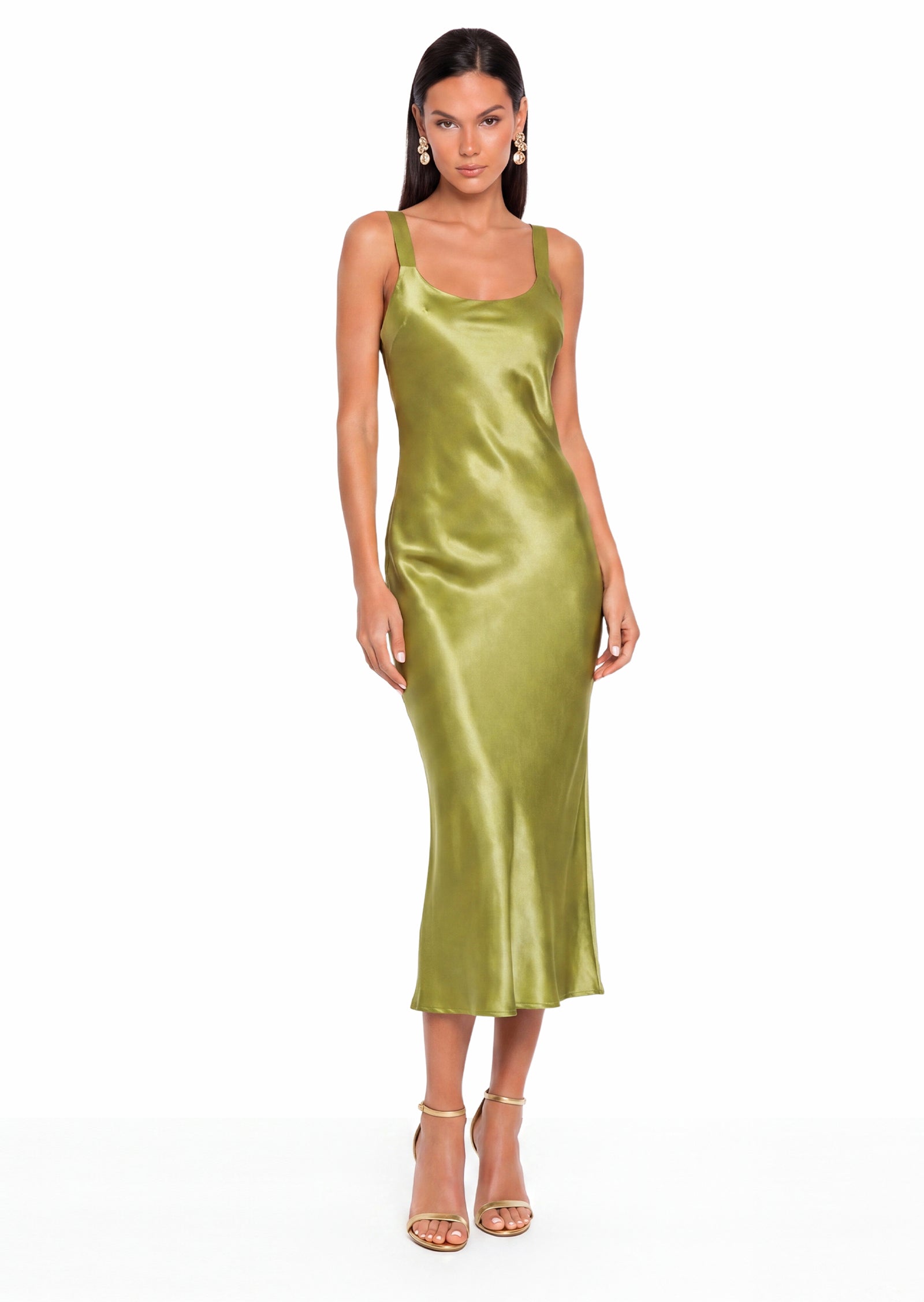 Eachna Sleeveless Satin Midi Dress In Green
