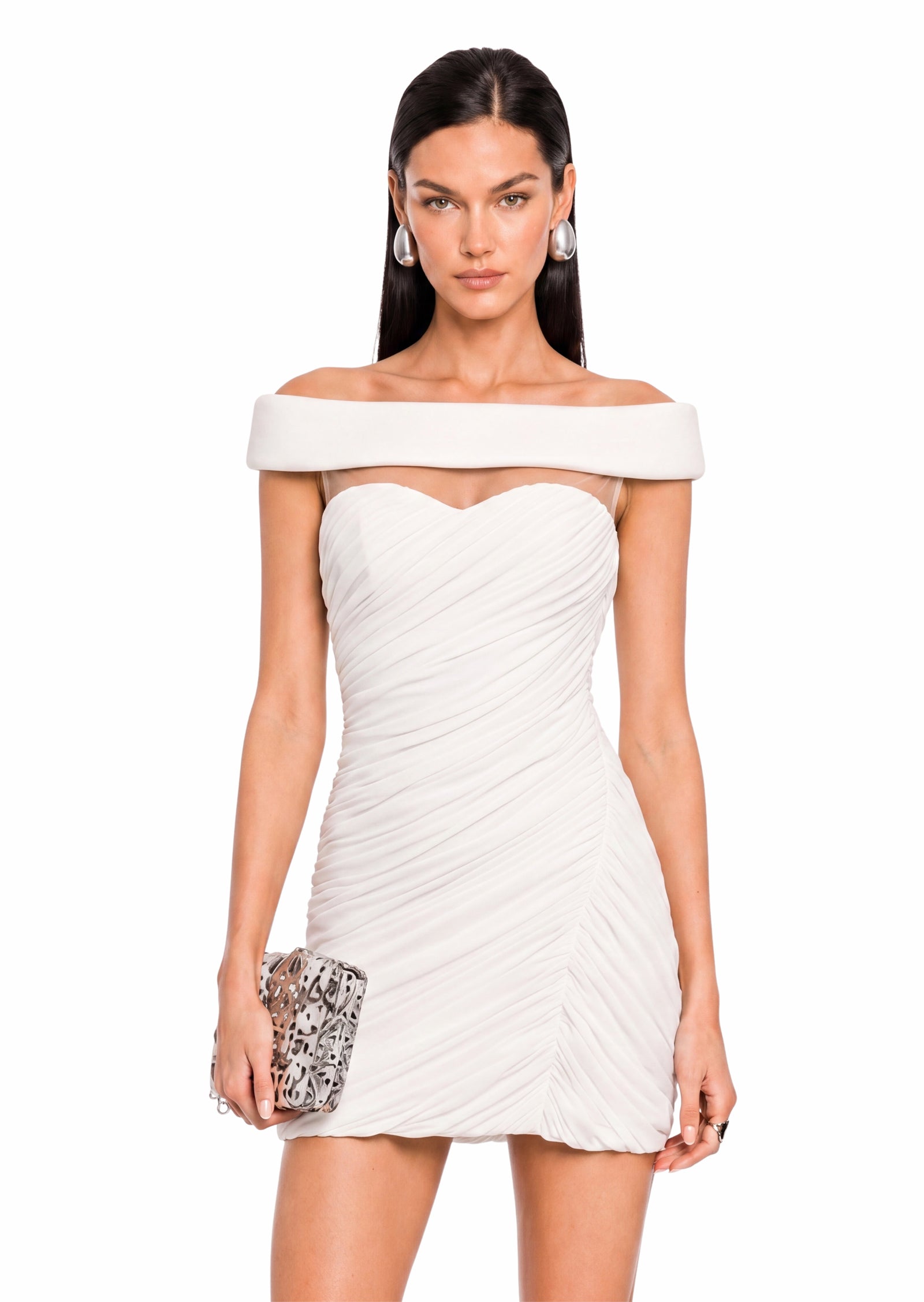 Éanna Off Shoulder Ruched Mini Dress In White