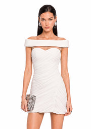 Éanna Off Shoulder Ruched Mini Dress In White