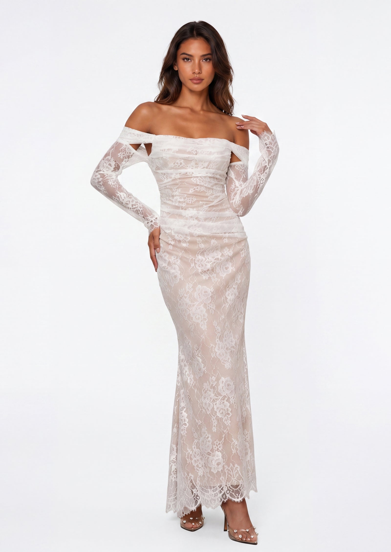 Eigra Lace Off Shoulder Maxi Dress In White