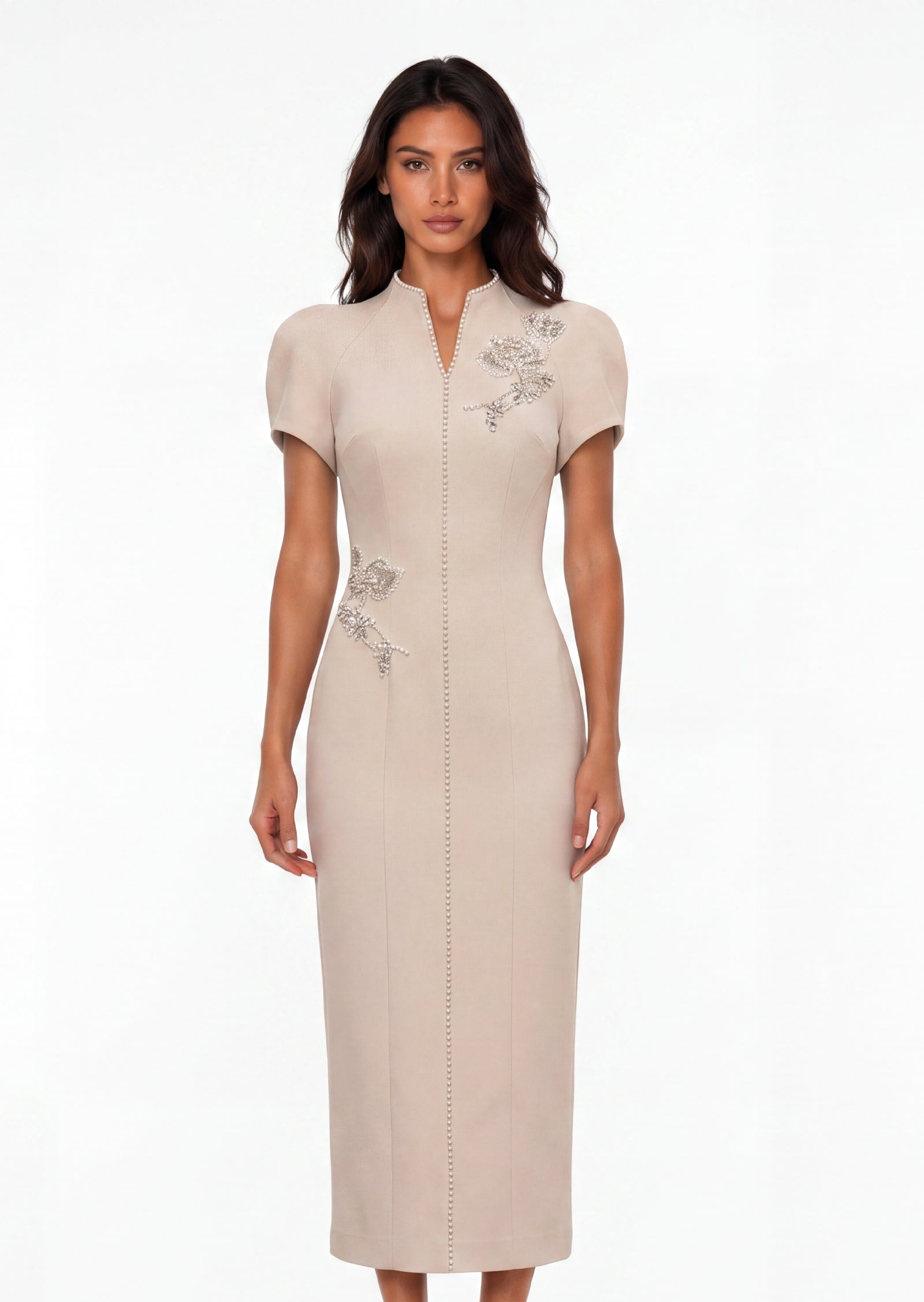 Elysia Embroidery Midi Dress