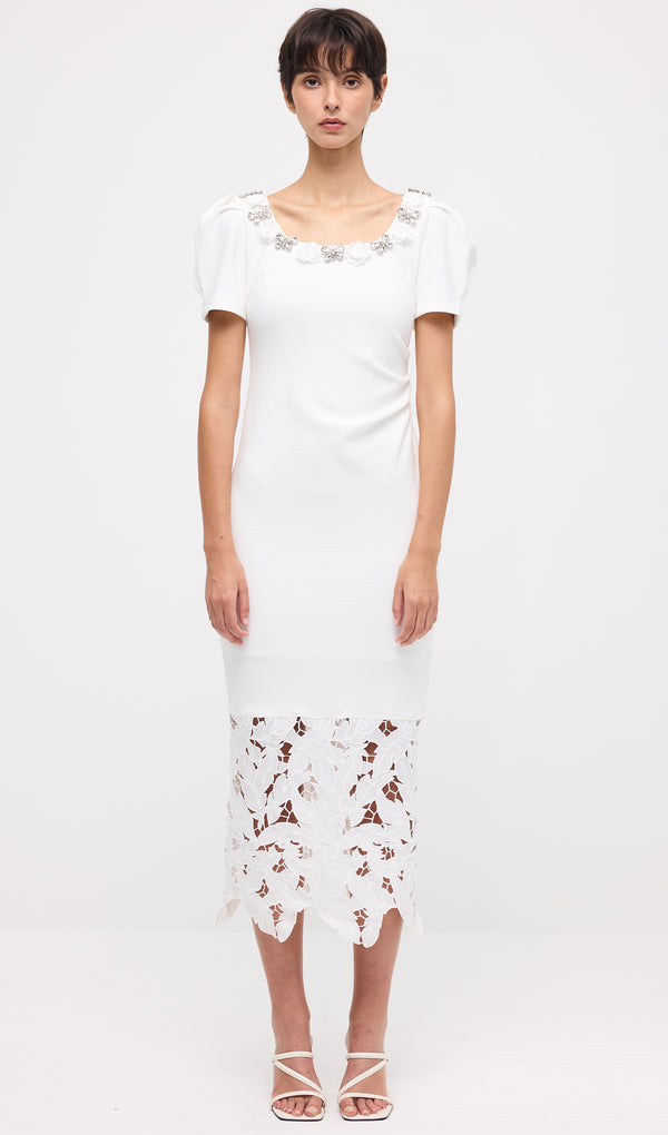 Embellished Applique Cutout Midi Dress