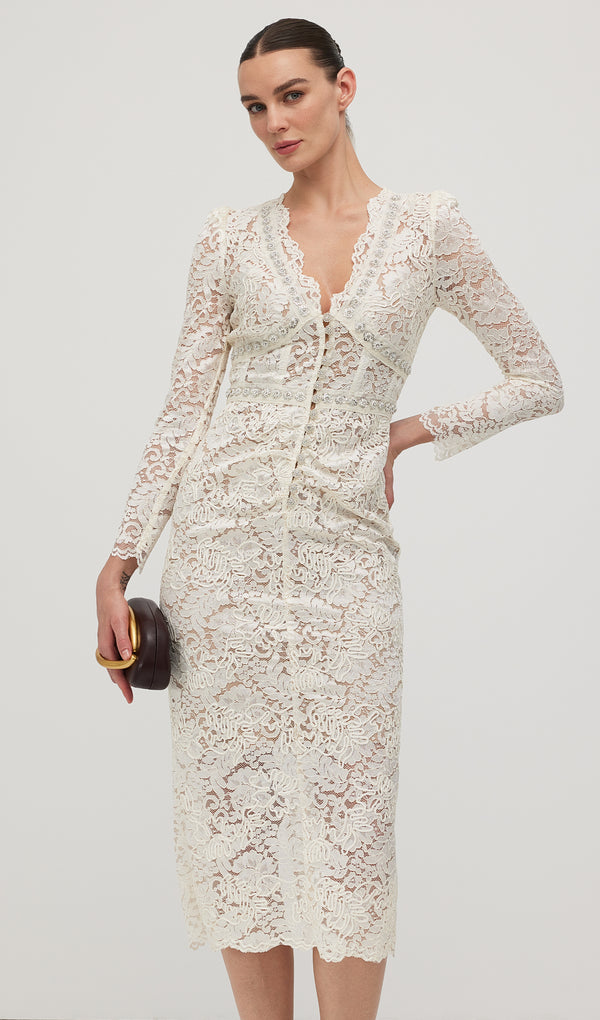 Embellished Lace Midi Dress