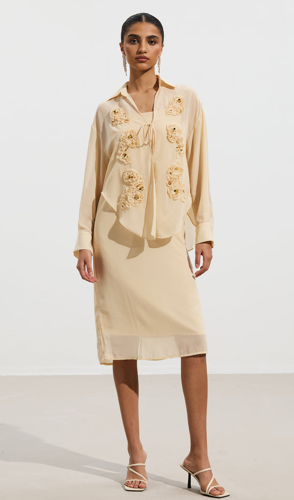 Embroidered Sequined Flower Shirt & Skirt Set