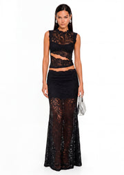 Esthela Lace Maxi Skirt Two Piece Set In Black