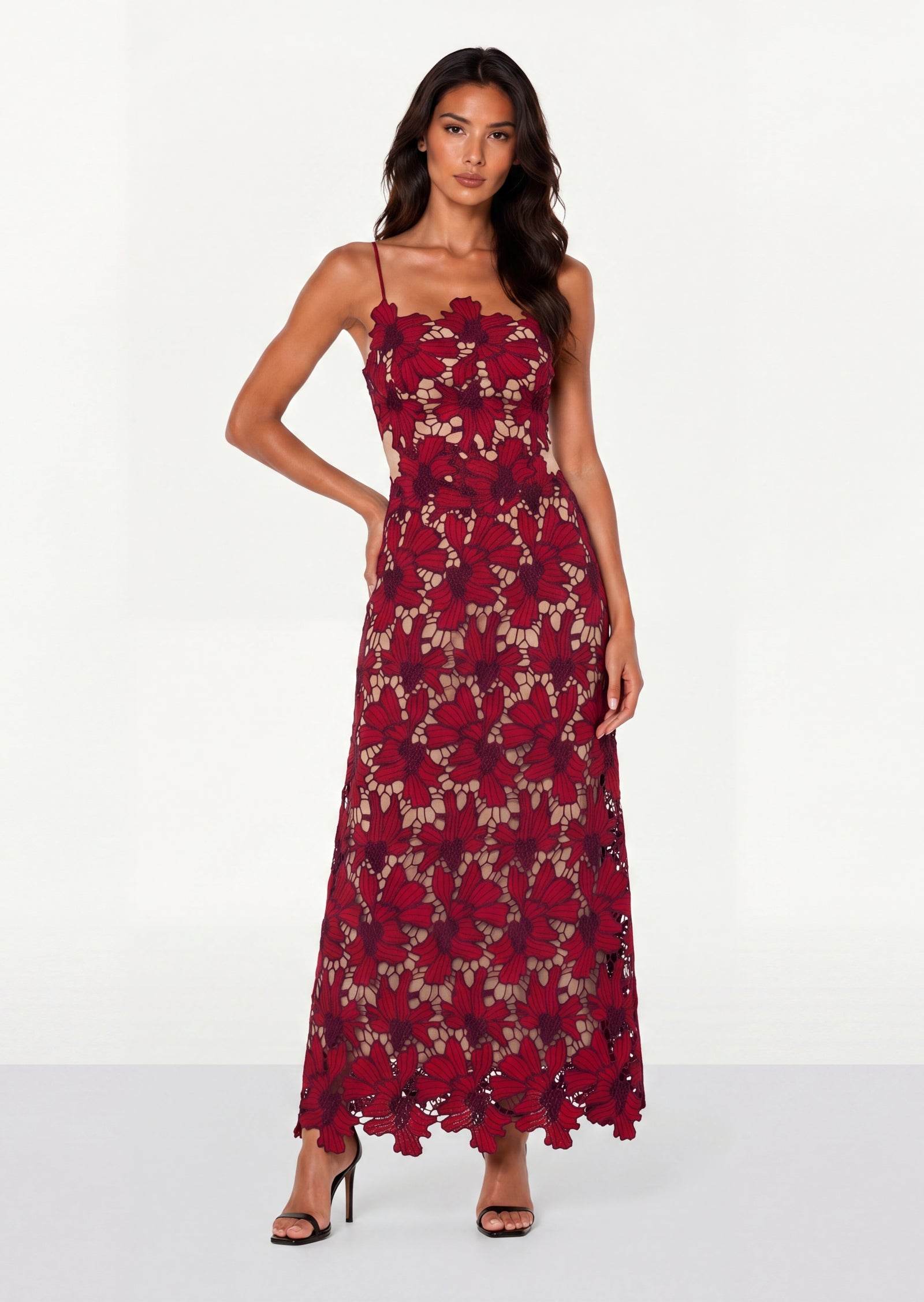 Luxie Lace Midi Dress In Red