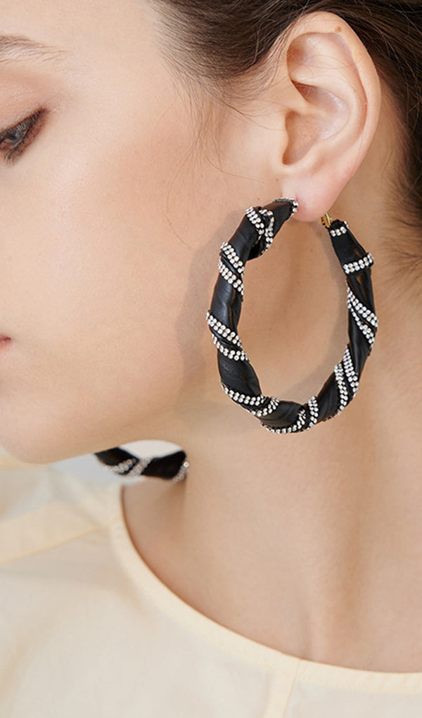 Faux Leather Rhinestone Hoop Earrings