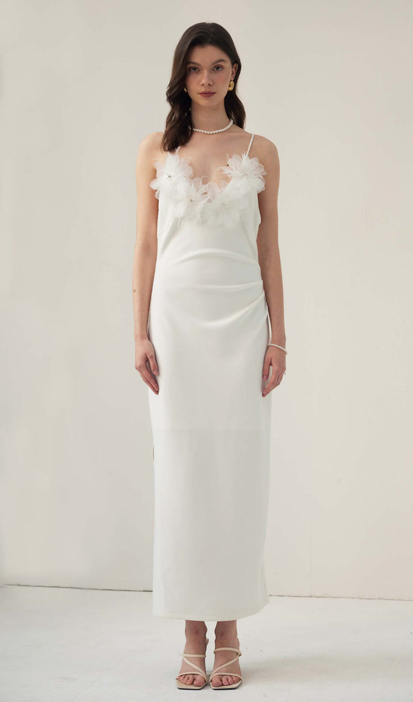 Feather Trim Slip Midi Dress