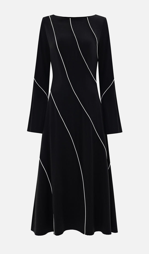 Fitted Midi Dress With Contrasting Pattern