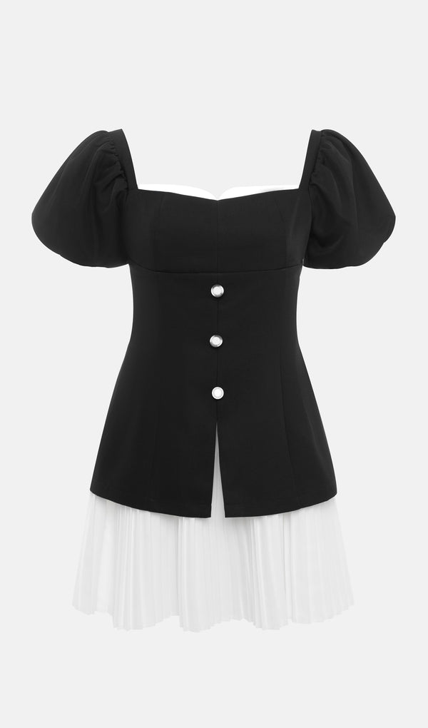 Fitted Mini Dress With Pleated Skirt