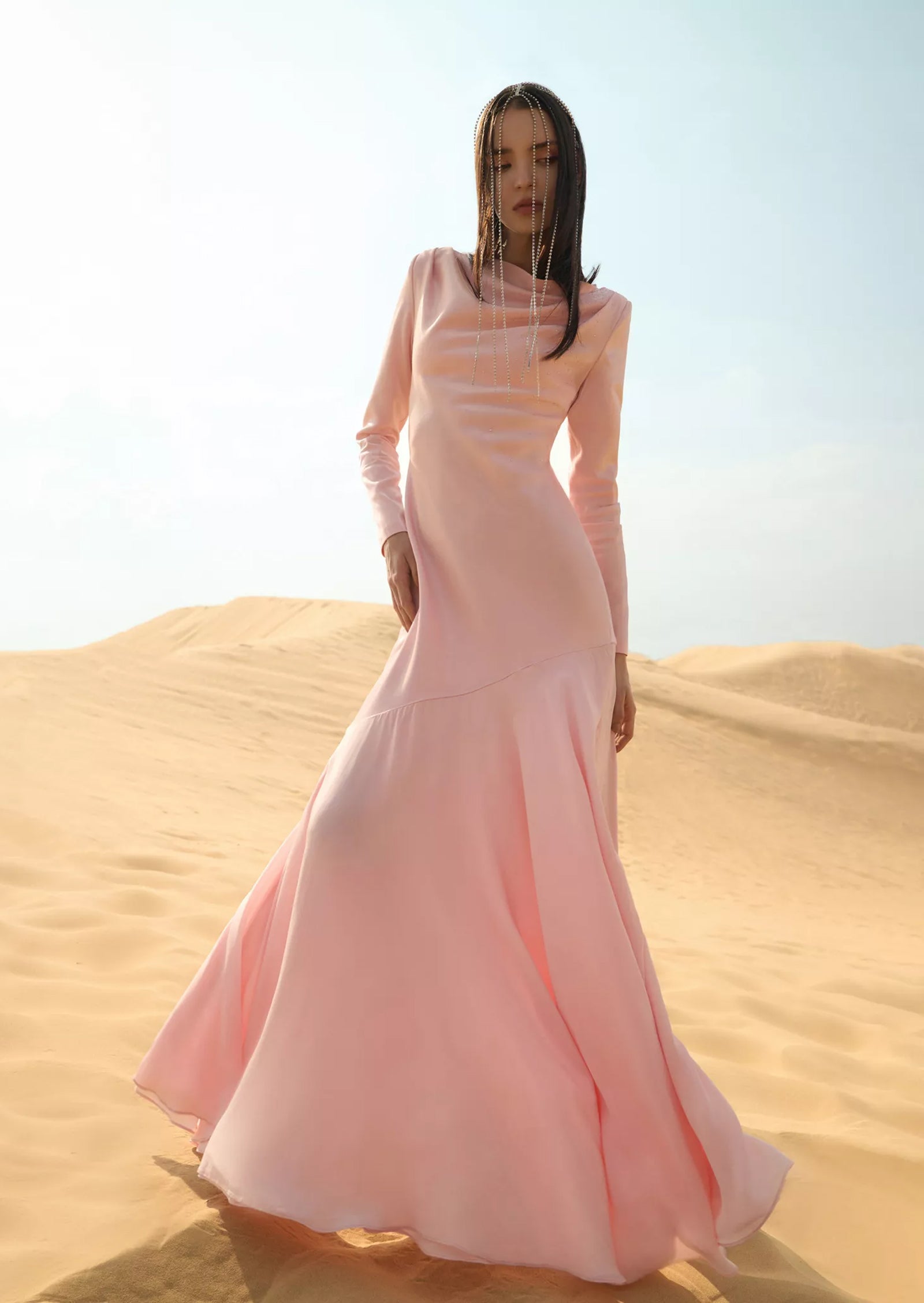 Fitted Satin With Rhinestones Maxi Dress