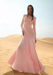 Fitted Satin With Rhinestones Maxi Dress