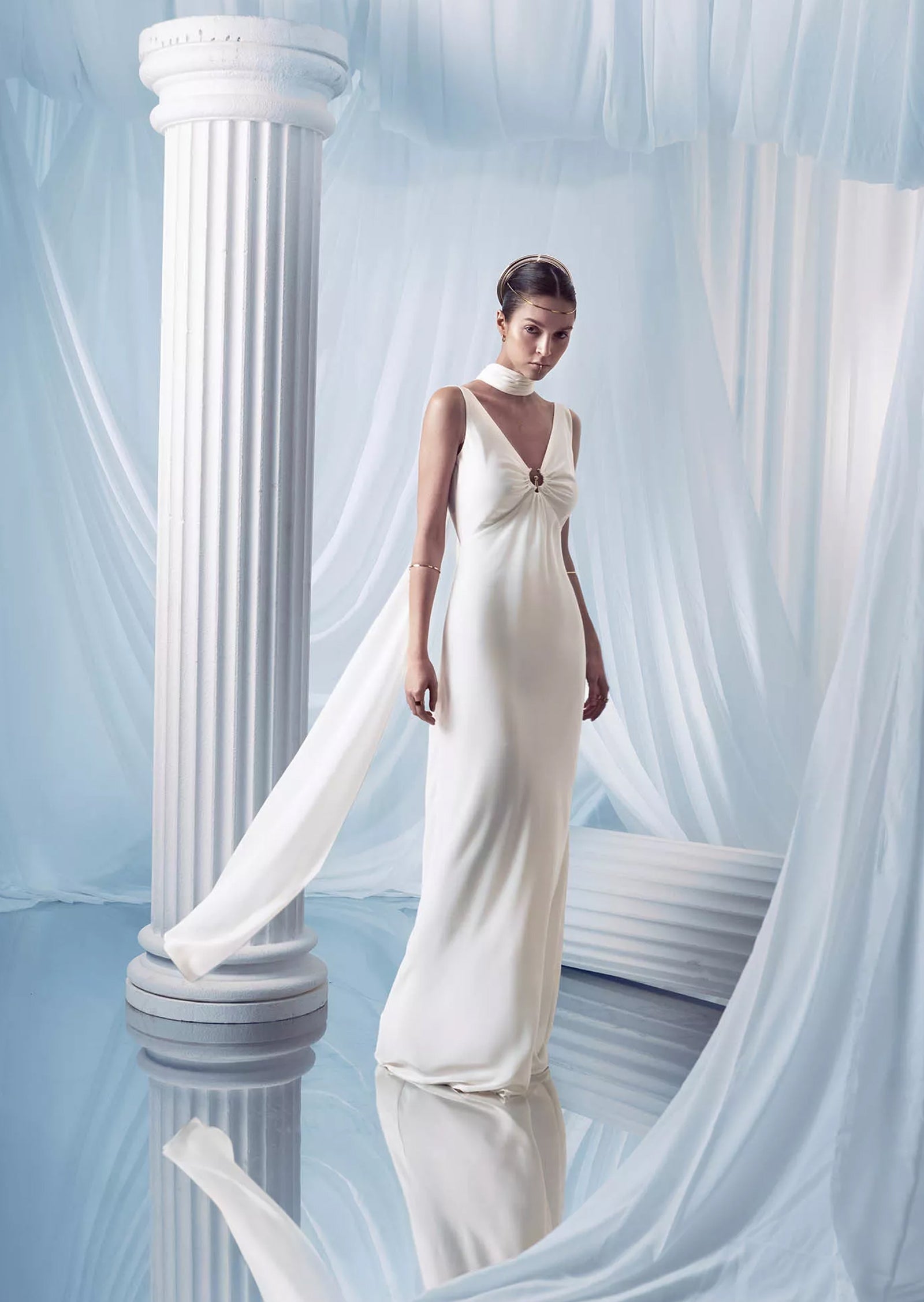 Fitted V Neck Maxi Dress