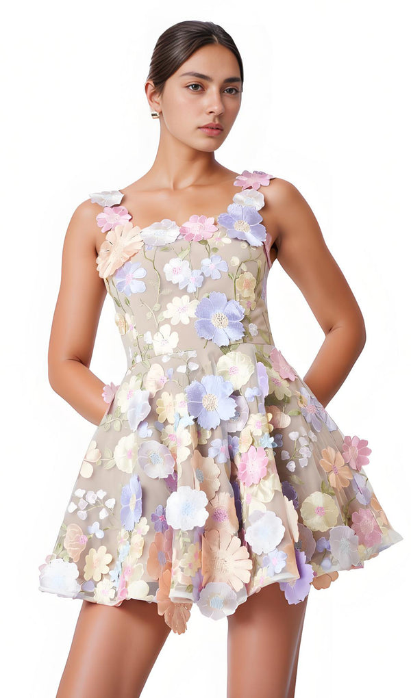 Midikleid in A-Linie mit Blumenmuster und Laternenärmeln