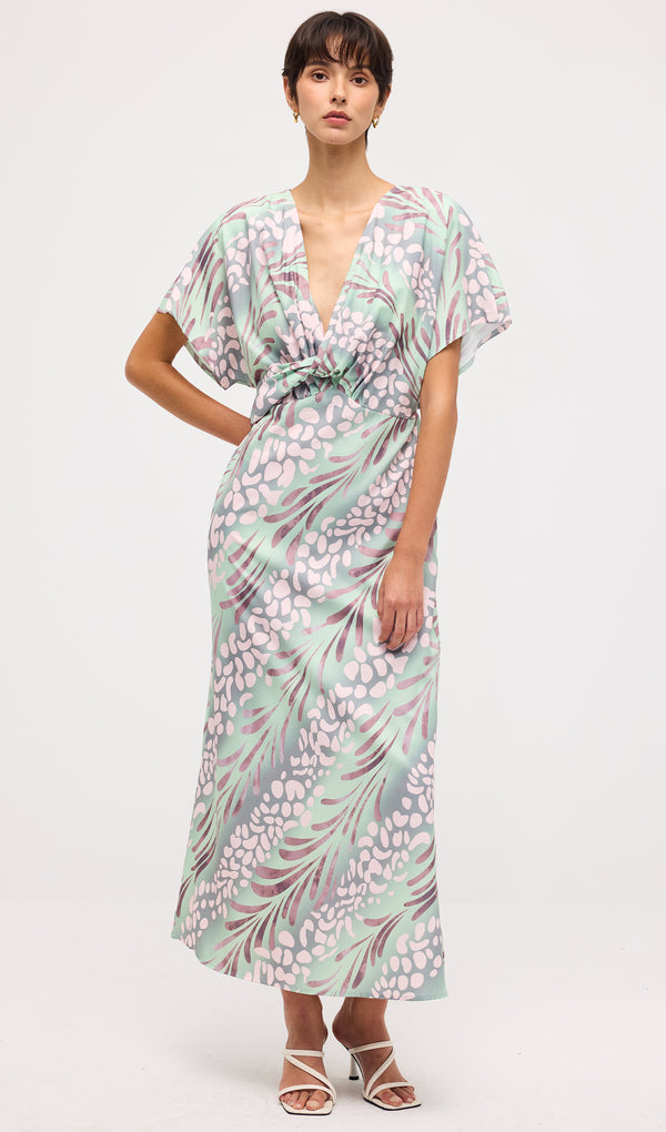 Floral Flutter Sleeve Wrap Midi Dress