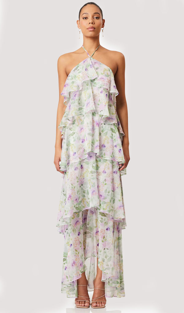 Floral Halter Layered Maxi Dress
