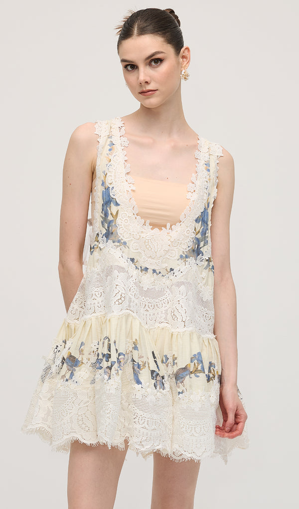 Floral Lace Patch Mini Dress