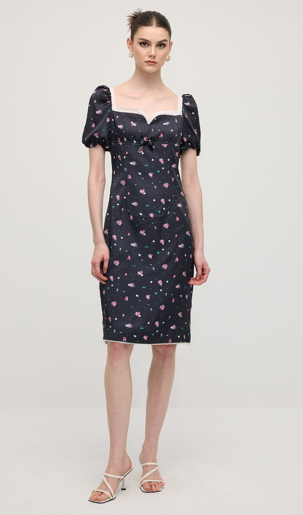Floral Puff Sleeve Midi Dress