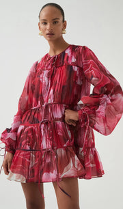 Midikleid in A-Linie mit Blumenmuster und Laternenärmeln