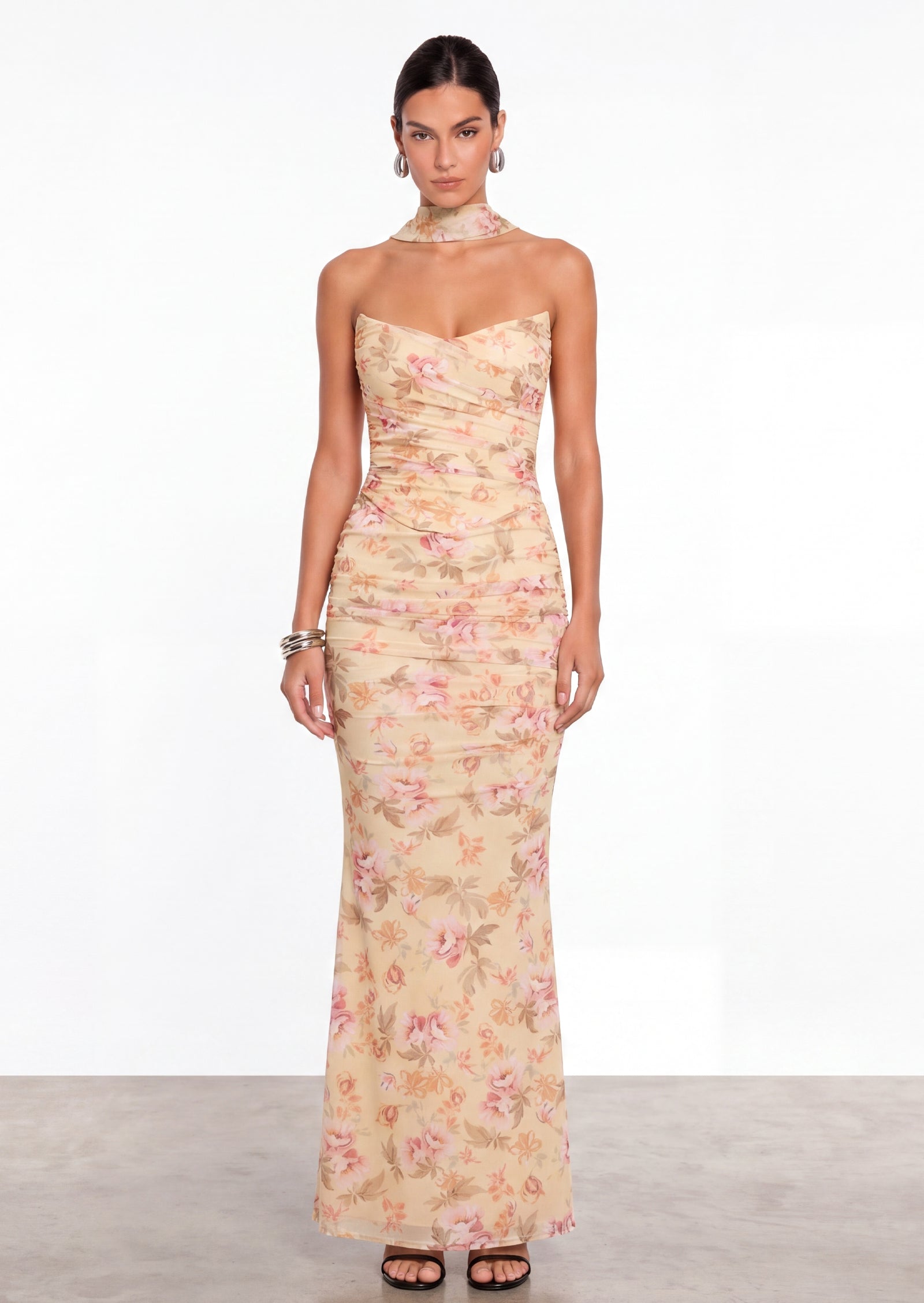 Midikleid in A-Linie mit Blumenmuster und Laternenärmeln