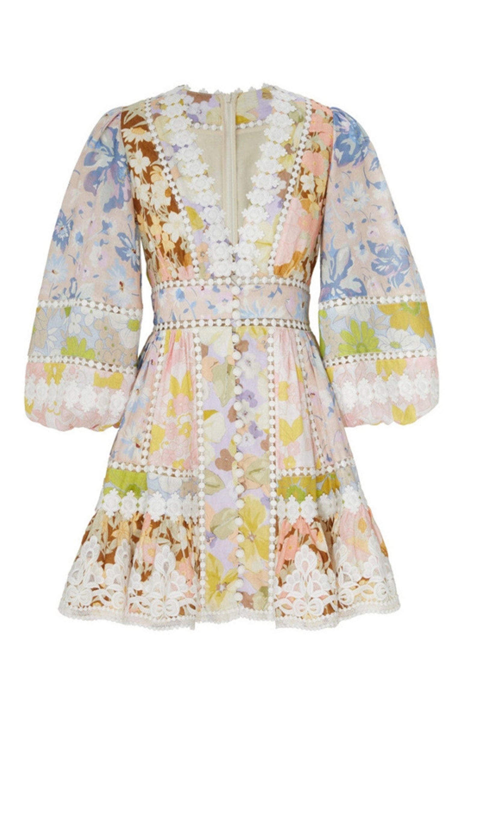 Midikleid in A-Linie mit Blumenmuster und Laternenärmeln