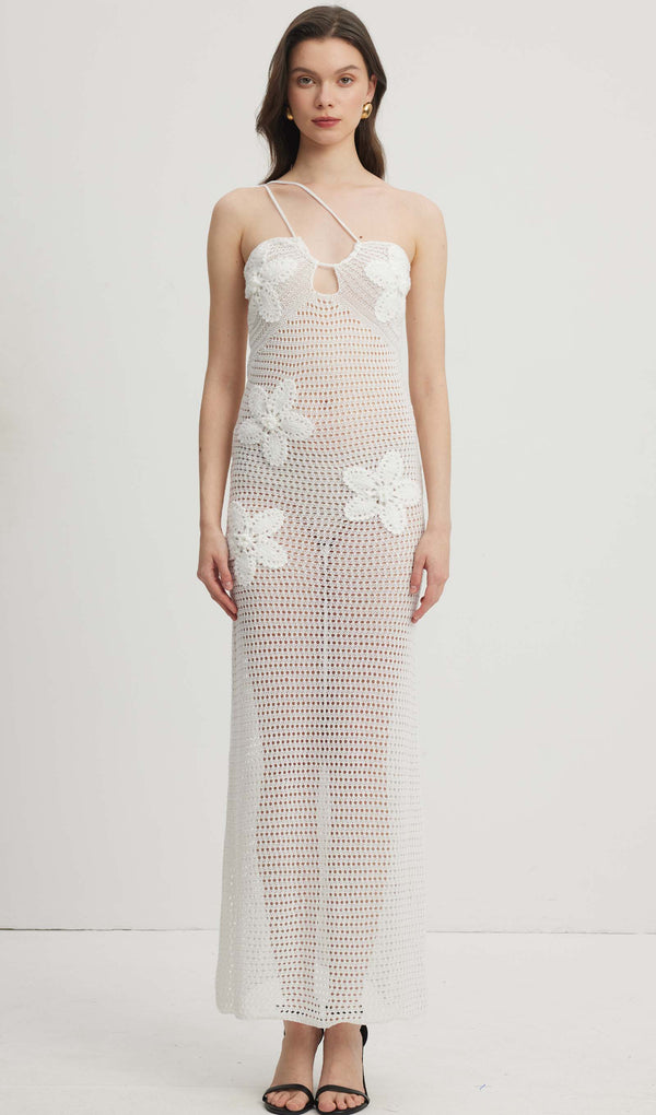Floral Crochet Maxi Dress White