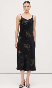 Floral Satin V-Neck Midi Slip Dress