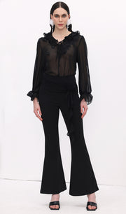 Florwer Detail High Waist Flared Trousers