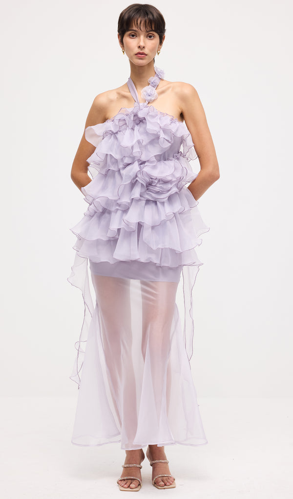 Flower Folds Top And Skirt Two Piece Set