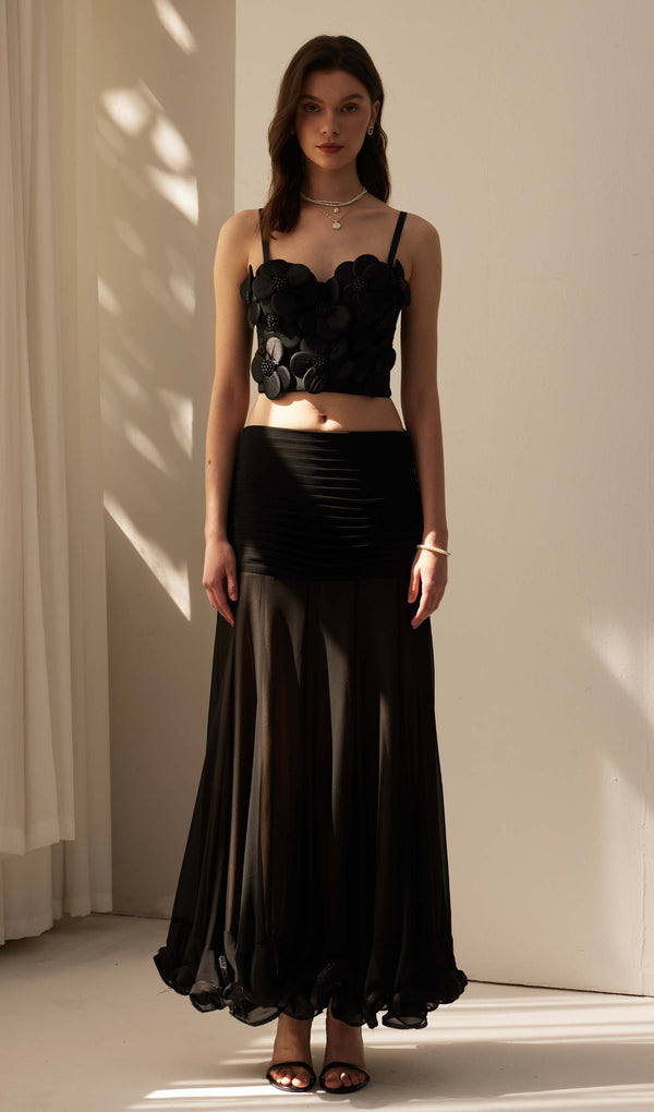 Flower Embellished Bra Top Black