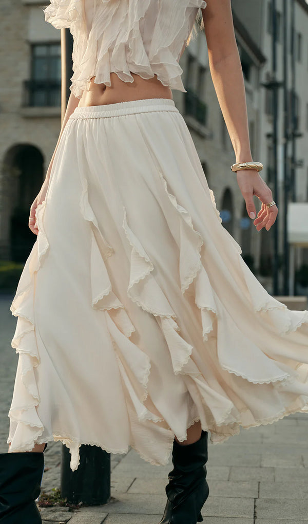 Flowy Ruffled Midi Skirt