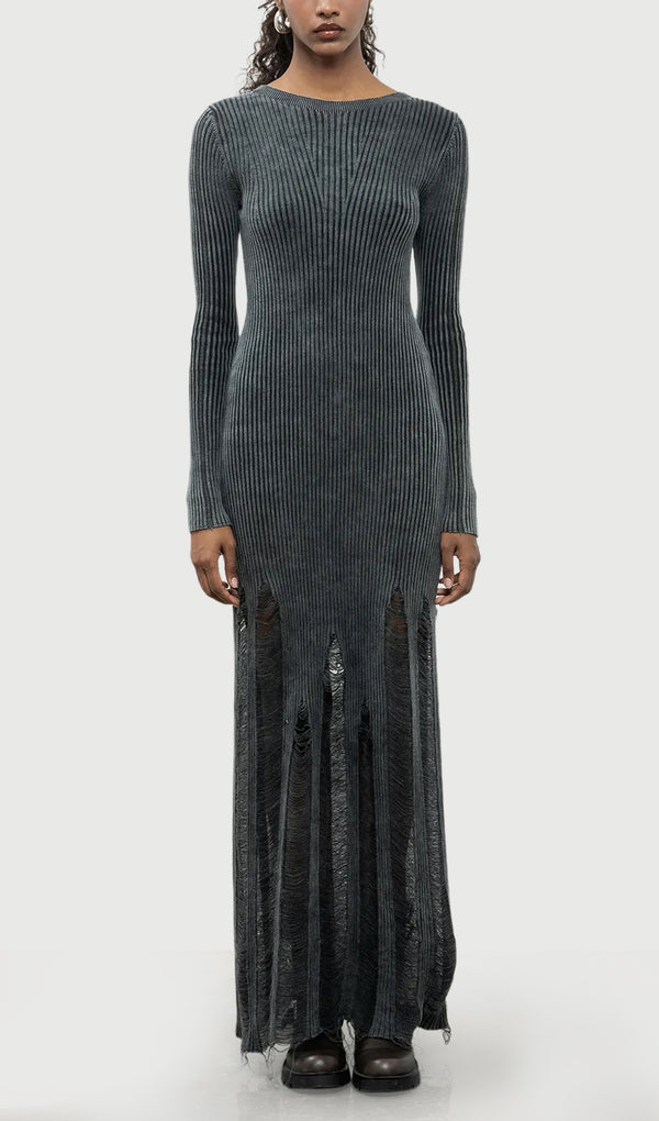 Frayed Knitted Pencil Maxi Dress