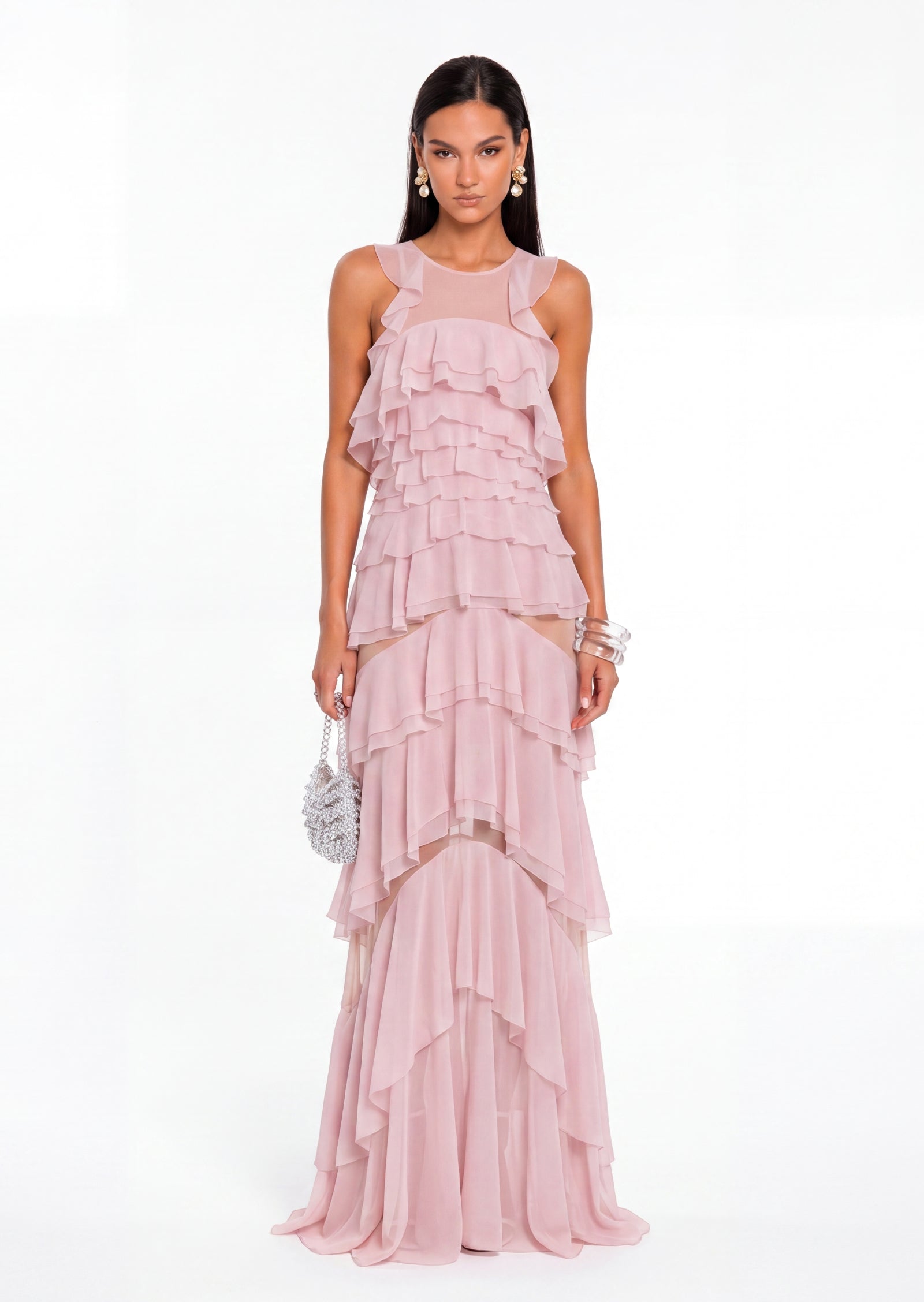 Frieda Layered Ruffle Maxi Dress In Pink