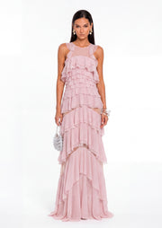 Frieda Layered Ruffle Maxi Dress In Pink