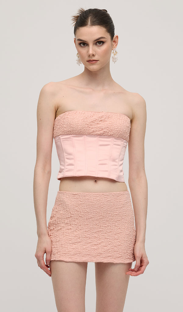 Frill Textured Tube Top And Mini Skirt Sets