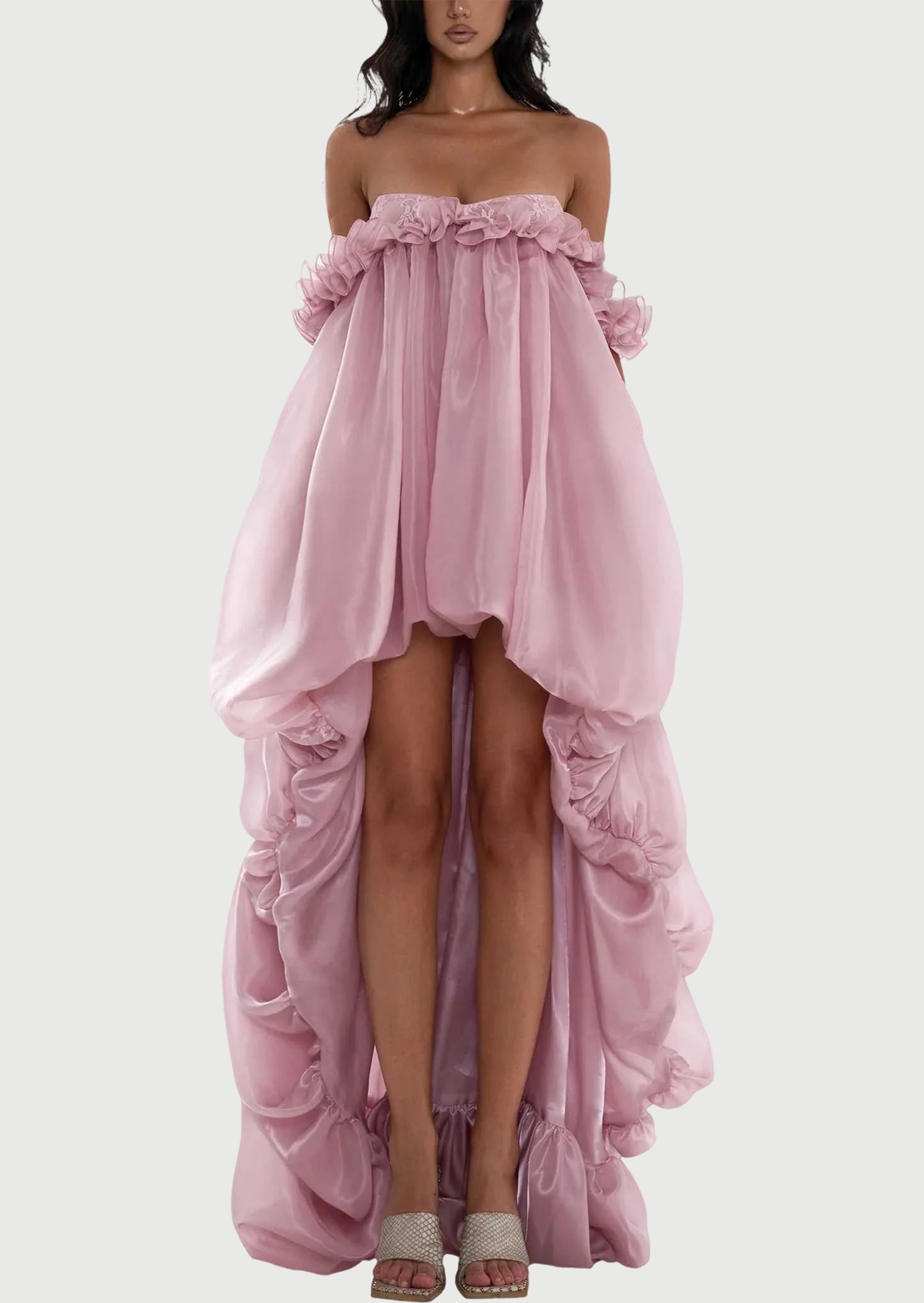 Midikleid in A-Linie mit Blumenmuster und Laternenärmeln