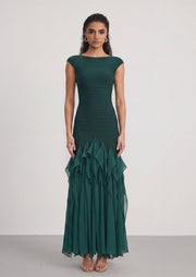 Leontine Knit Bandage Maxi Dress In Green